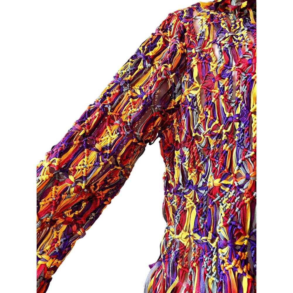 Sandy Starkman Fringe Ribbon Jacket Top Cowrie Shell Boho Festival Artwear L - Picture 3 of 9